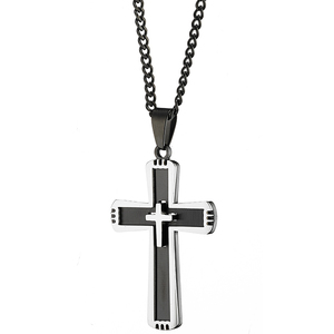 Ανδρικός σταυρός με αλυσίδα ατσάλι 316L μαύρο Art 01277