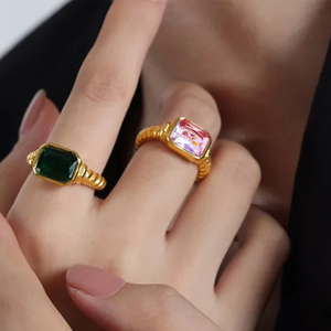 Γυναικείο δαχτυλίδι  Μονόπετρο Ροζ Πέτρα ατσάλι χρυσό bode 02905