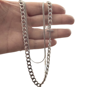 Women's necklace with double chain 316L steel silver