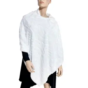 Γυναικείο γούνινο πόντσο με κουκούλα Verde 33-10481 άσπρο
