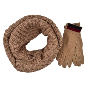 Women's knitted neck-gloves set Verde 12-0479 beige