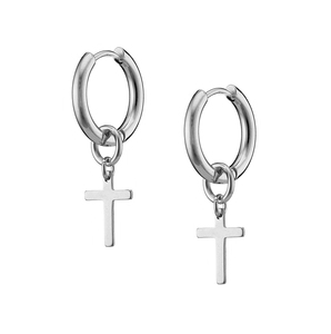 Unisex σκουλαρικια κρικάκια (ζευγάρι) με σταυρό ατσαλι 316L ασημί Art 02123