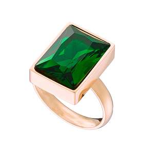 Women's ring with green stone steel 316L rose-gold