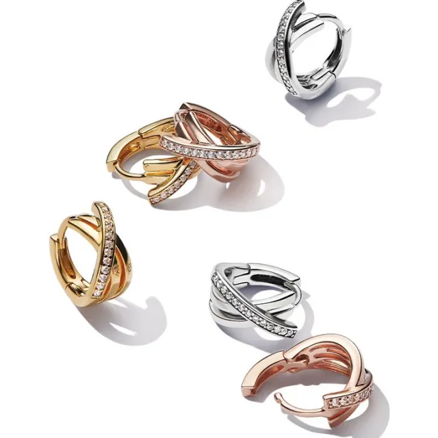 Hoop earrings zircon stones pair silver 925 rose-gold