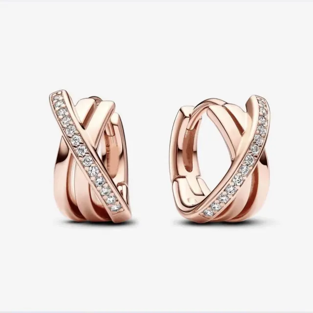 Hoop earrings zircon stones pair silver 925 rose-gold