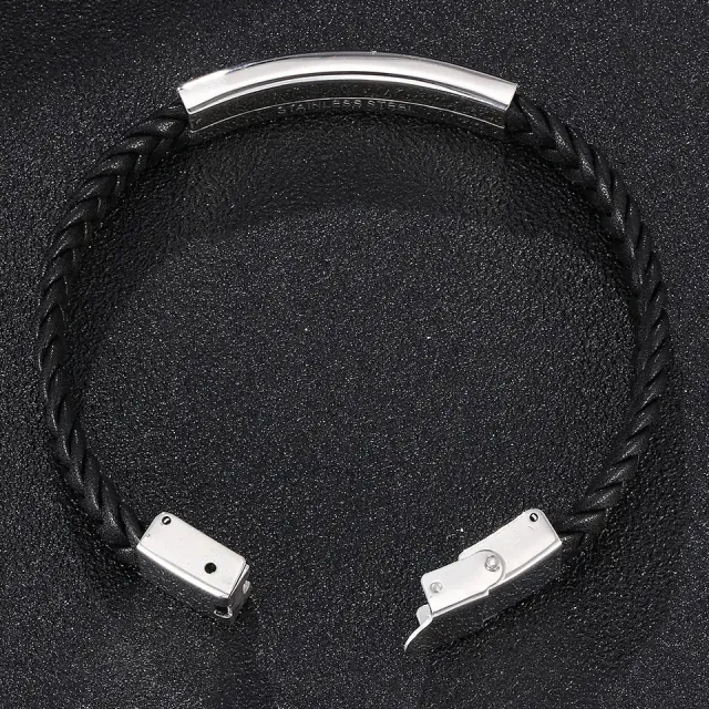 Men's steel bracelet 316L leather silver