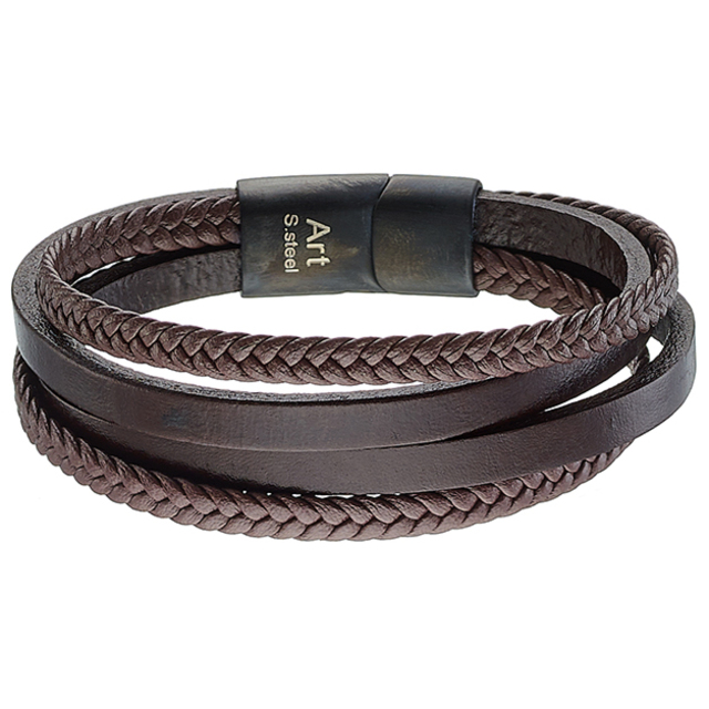  Men's steel bracelet  leather 316L brown