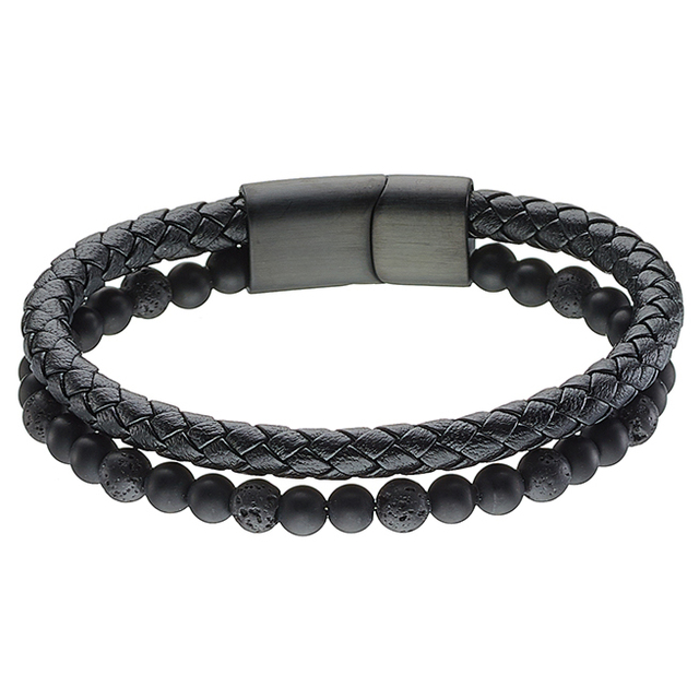 Men's steel bracelet leather Art 00468 316L black