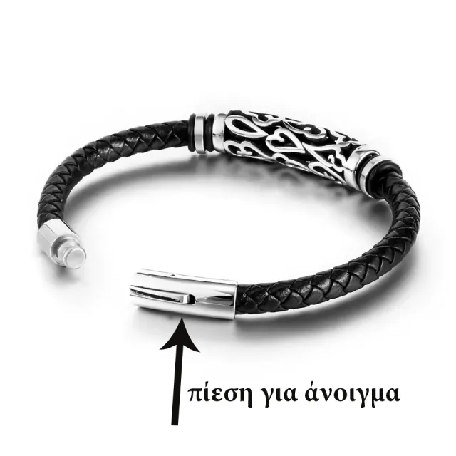 Men's steel bracelet leather 316L black 00536