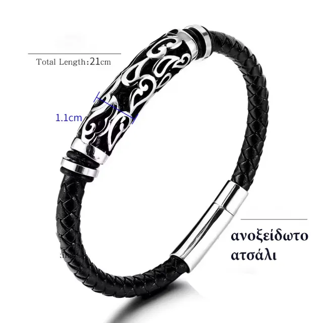 Men's steel bracelet leather 316L black 00536