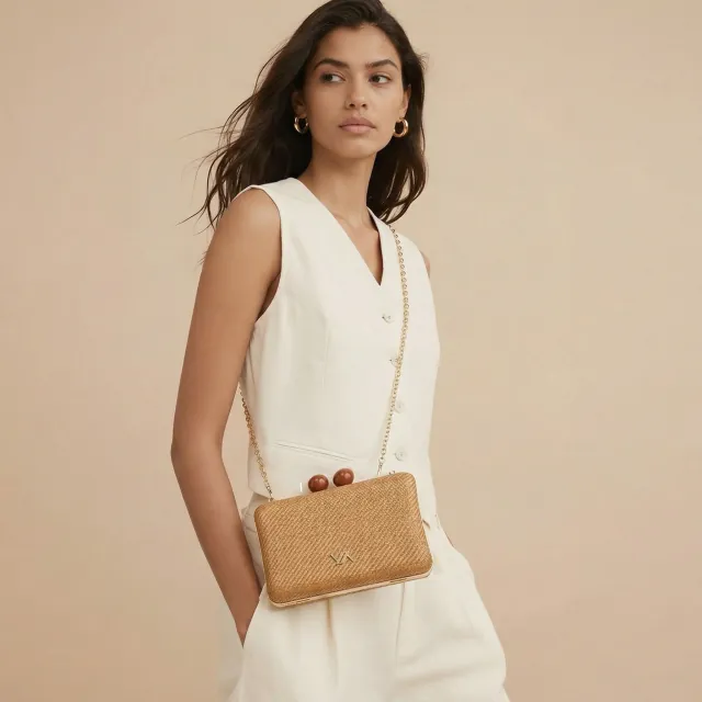 Γυναικείο τσαντάκι clutch Verde 01-1844 Κάμελ