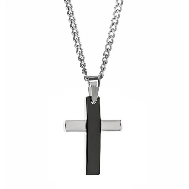 Men's steel cross with chain 316L black/silver
