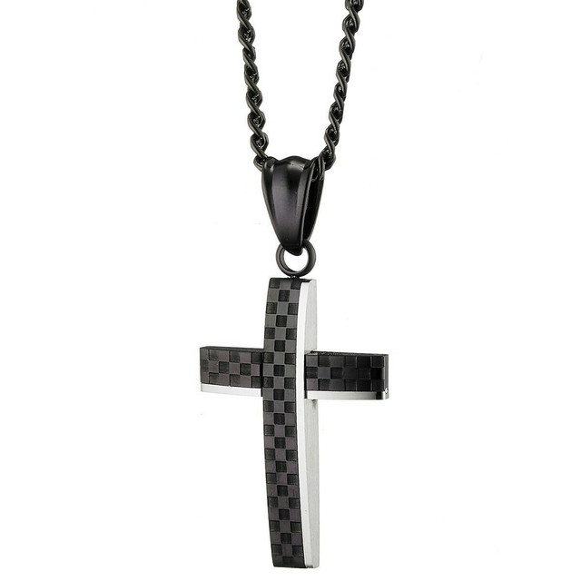 Ανδρικός σταυρός με αλυσίδα ατσάλι 316L μαύρο/ασημί  Art01181