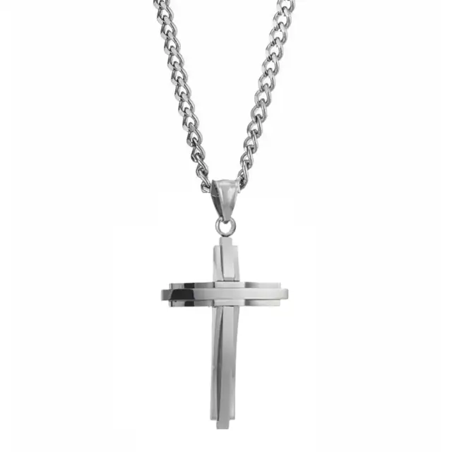  Ανδρικός σταυρός με αλυσίδα ατσάλι 316L ασημί Art 01203