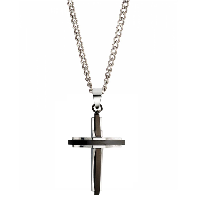  Ανδρικός σταυρός με αλυσίδα ατσάλι 316L ασημί-μαύρο Art 01204