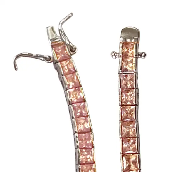 Γυναικείο βραχιόλι Ασήμι 925 Ριβιέρα με Ροζ Ζιργκόν Πέτρες ασημί  01237