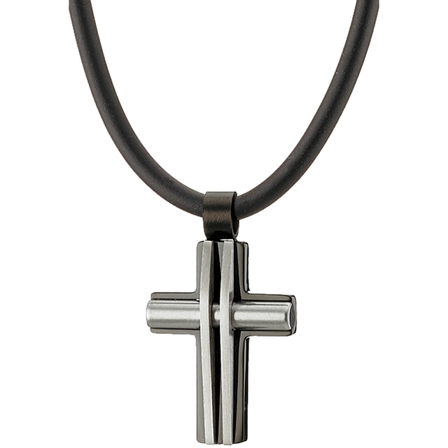 Ανδρικός σταυρός ατσάλι 316L ασημί-μαύρο Art 01259