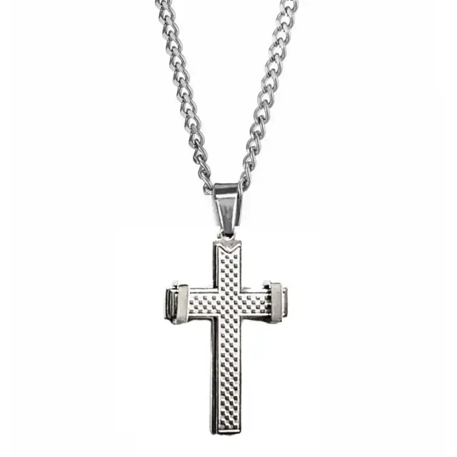  Men's steel cross with chain 316L silver