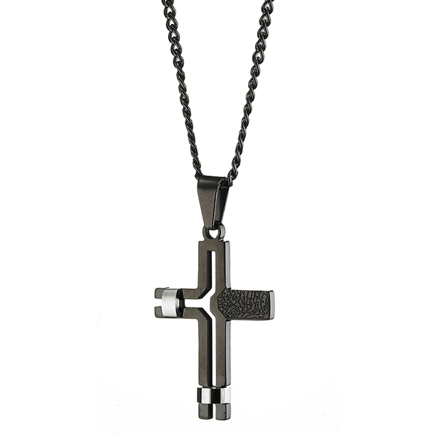 Ανδρικός σταυρός με αλυσίδα ατσάλι 316L μαύρο Art 01270