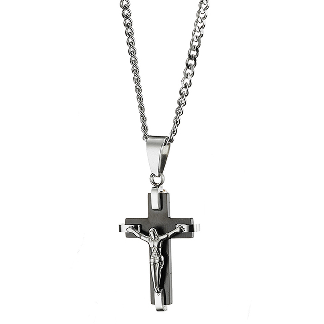 Men's cross with 316L steel chain black