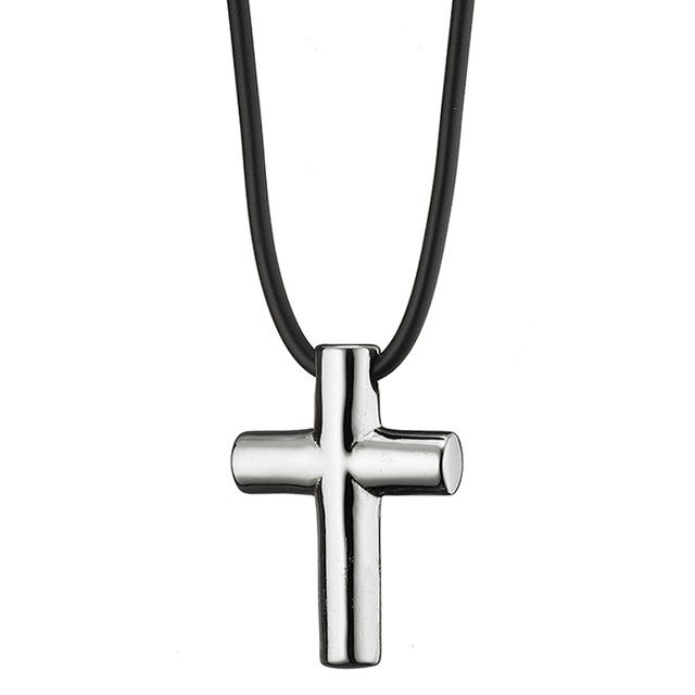 Ανδρικός σταυρός ατσάλι 316L με καουτσούκ ασημί Art 01279