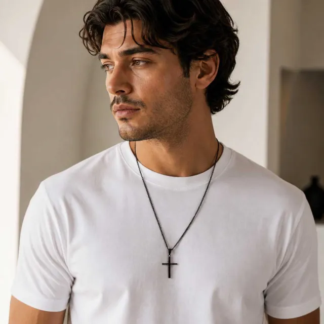 Men's 316L Stainless Steel Cross Necklace – Black bode 01311BL