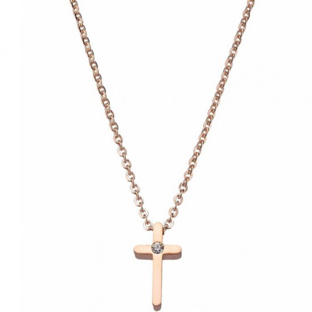  Γυναικείο κολιέ σταυρός ατσάλι 316L σε ρόζ χρυσό Art 01410