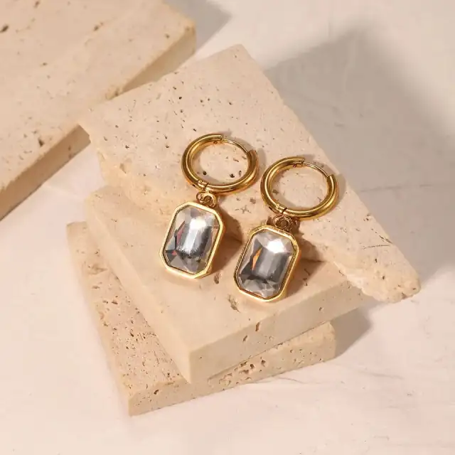 Γυναικεία σκουλαρίκια Λευκές Πέτρες Ζιργκόν ατσάλι 316L χρυσό bode 01998