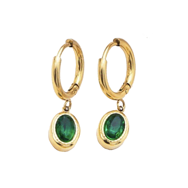 Γυναικεία σκουλαρίκια Πράσινες Πέτρες Ζιργκόν ατσάλι 316L χρυσό bode 01999