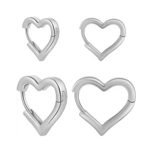 Σκουλαρίκια κρικάκια Set 2 ζευγάρια Καρδιές ατσάλι 316L ασημί bode 02031