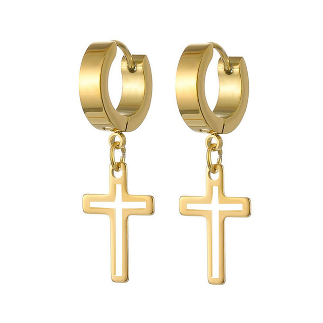Unisex σκουλαρικια ζευγάρι με σταυρό ατσαλι316L χρυσό bode02216