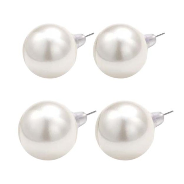 Women's Earrings White Pearls studded SET 2 Pairs steel 316L