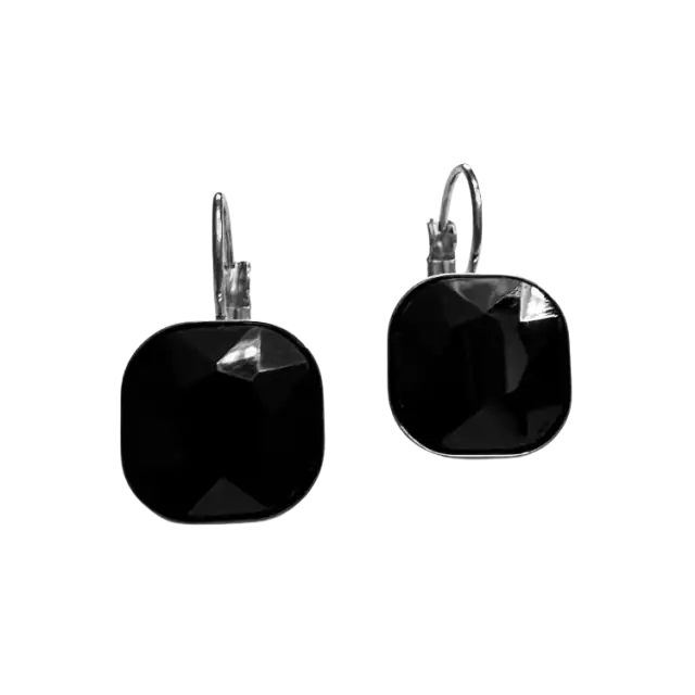 Γυναικείο σκουλαρίκι μαύρη πέτρα ατσάλι 316L ασημί bode02127