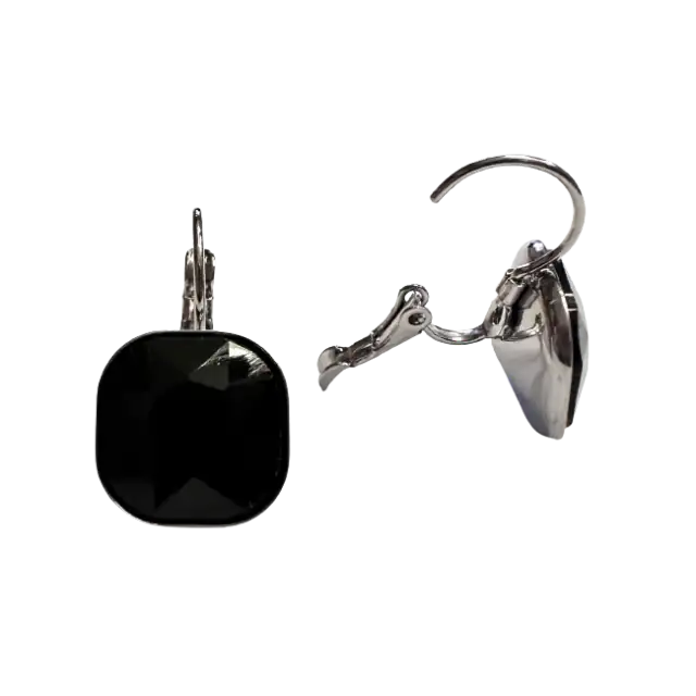 Γυναικείο σκουλαρίκι μαύρη πέτρα ατσάλι 316L ασημί bode02127