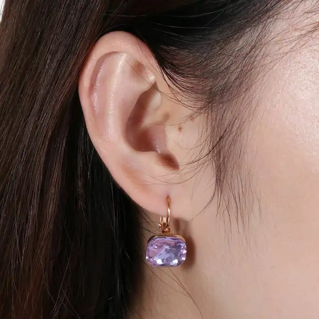 Γυναικείο σκουλαρίκι  Μαύρη πέτρα ατσάλι 316L ροζ χρυσό bode02127