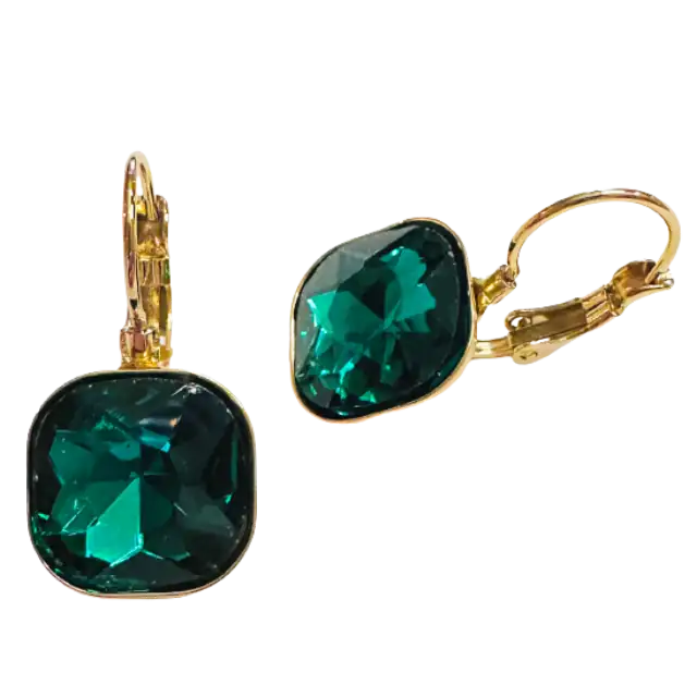 Γυναικείο σκουλαρίκι πράσινη πέτρα ατσάλι 316L χρυσό bode02127