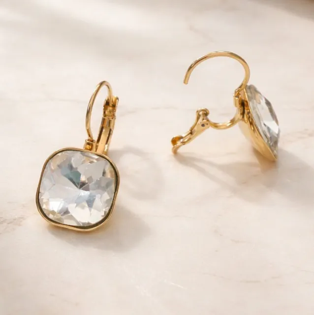 Women's Earrings with White Stone made of 316L Stainless Steel and rose-gold 