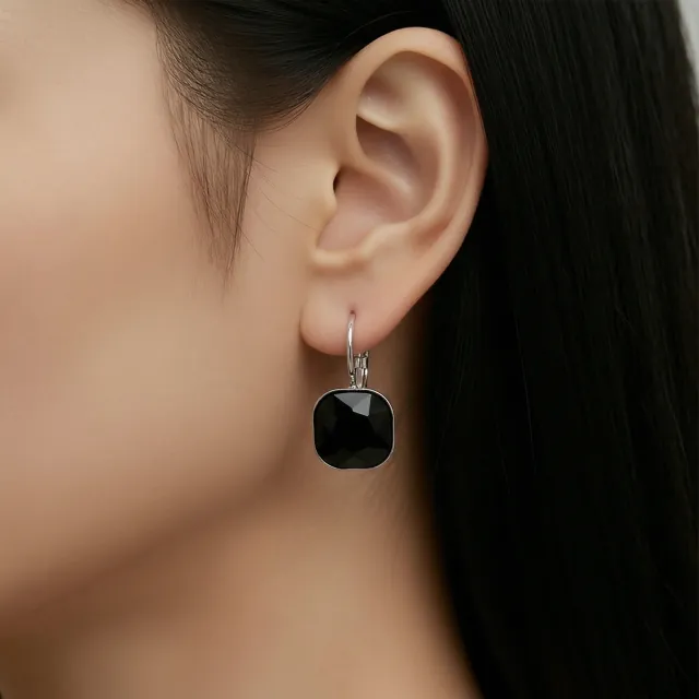 Women's Earrings Black Stone Stainless Steel