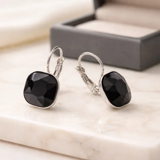 Women's Earrings Black Stone Stainless Steel