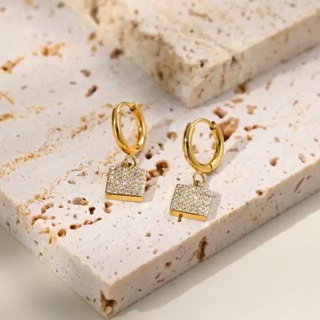 Γυναικεία σκουλαρίκια Λευκές Πέτρες ατσάλι 316L χρυσό bode 02162