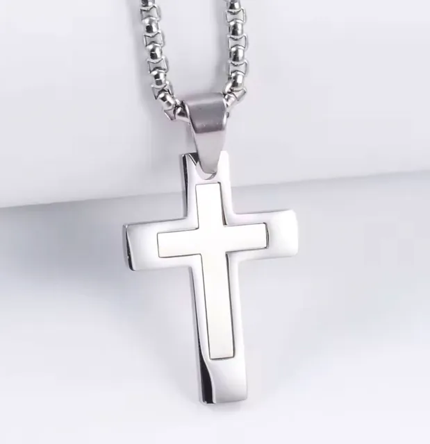 Μens necklace cross steel silver