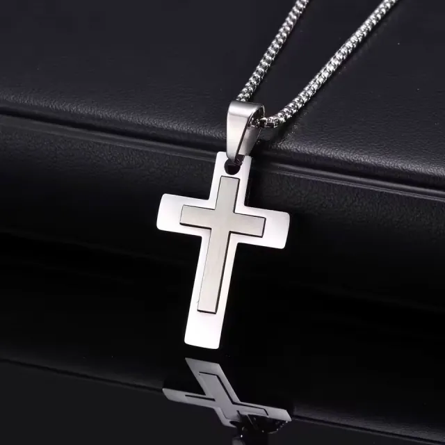Μens necklace cross steel silver