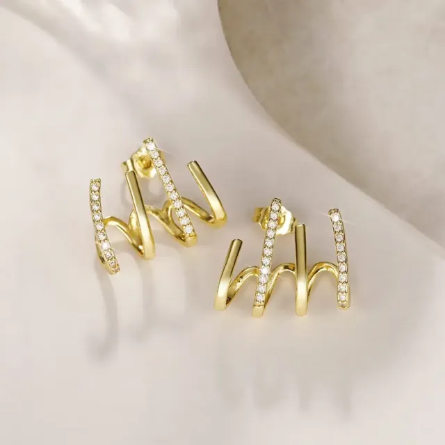 Women's earrings Hoop with white stones steel 316 gold
