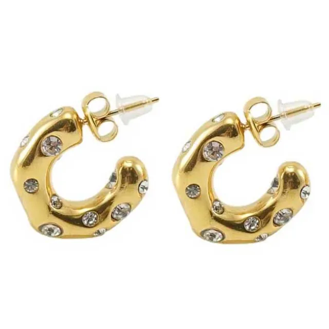 Women's earrings Hoop with white stones steel 316 gold