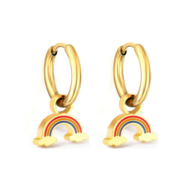 Children's earrings hypoallergenic rings rainbow steel 316L gold 