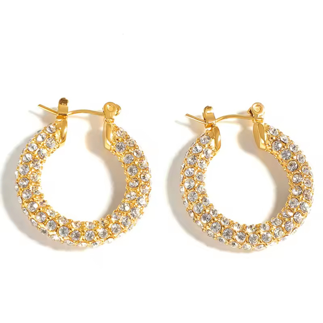 Women's earrings Hoop with white stones steel 316 gold