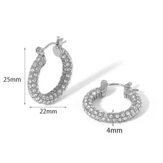 Women's earrings Hoop with white stones steel 316 silver