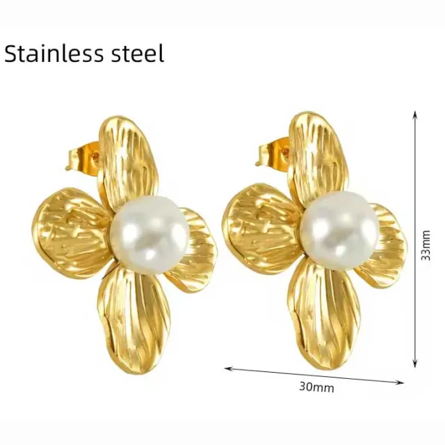 Women's earrings Pearl Flower steel 316L gold 