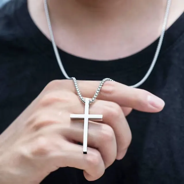 Μens necklace cross steel 316 L silver
