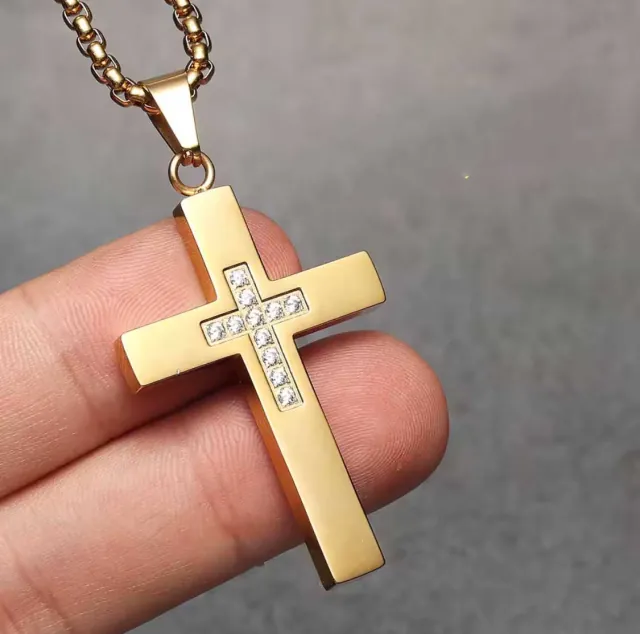 Men's gold-plated stainless steel cross